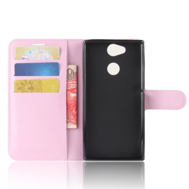 Sony Xperia XA2 Handy Hülle - Leder Bookcover - mit Litchitextur und Standfunktion - pink