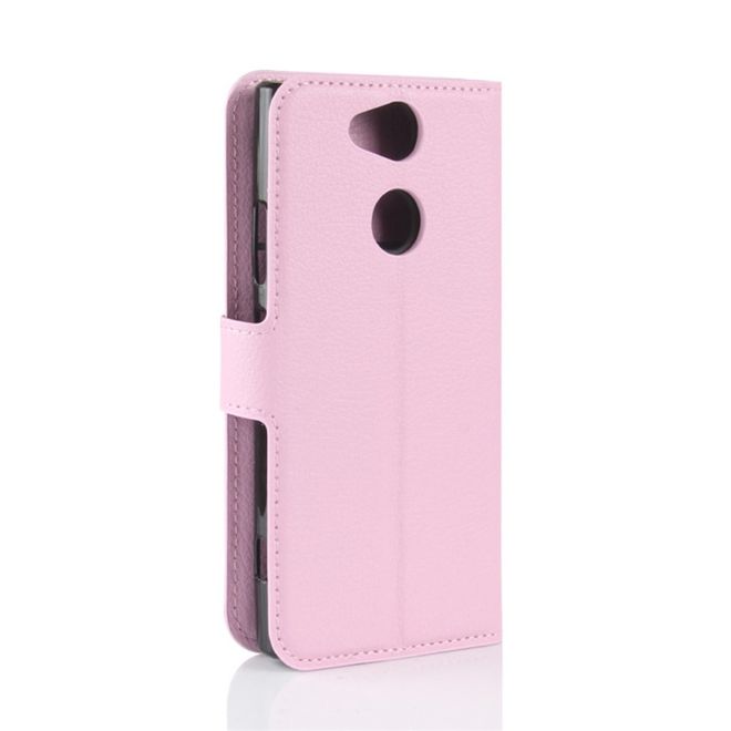 Sony Xperia XA2 Handy Hülle - Leder Bookcover - mit Litchitextur und Standfunktion - pink