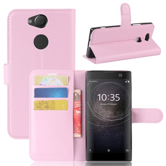 Sony Xperia XA2 Handy Hülle - Leder Bookcover - mit Litchitextur und Standfunktion - pink