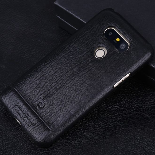 Pierre Cardin - LG G6 Handy Hülle - Hartplastik Case mit Echtlederüberzug - schwarz