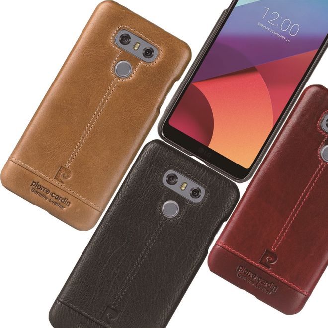 Pierre Cardin - LG G6 Handy Hülle - Hartplastik Case mit Echtlederüberzug - schwarz
