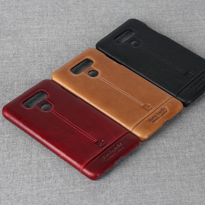 Pierre Cardin - LG G6 Handy Hülle - Hartplastik Case mit Echtlederüberzug - schwarz