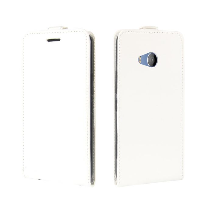 HTC U11 Life Handyhülle - Crazy Horse Leder Flip Case - vertikal - weiss