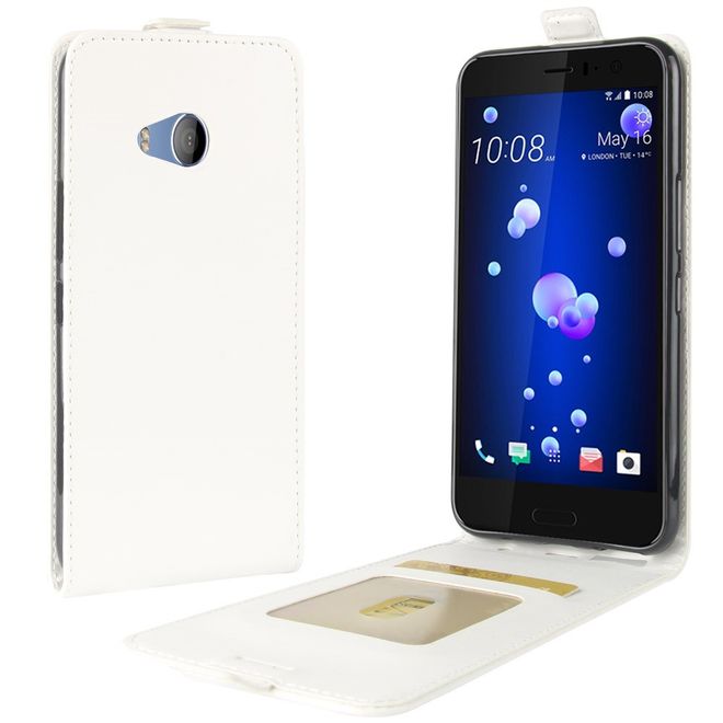 HTC U11 Life Handyhülle - Crazy Horse Leder Flip Case - vertikal - weiss