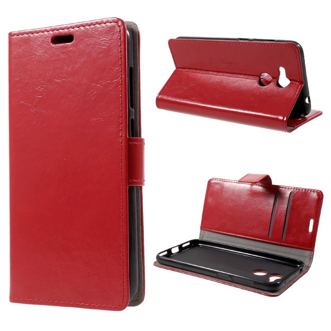 Huawei Honor 6C Pro / V9 Play Handyhülle - Crazy Horse Leder Case - mit Magnetverschluss - rot