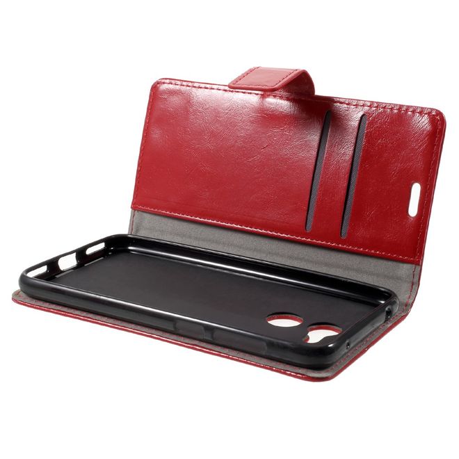 Huawei Honor 6C Pro / V9 Play Handyhülle - Crazy Horse Leder Case - mit Magnetverschluss - rot