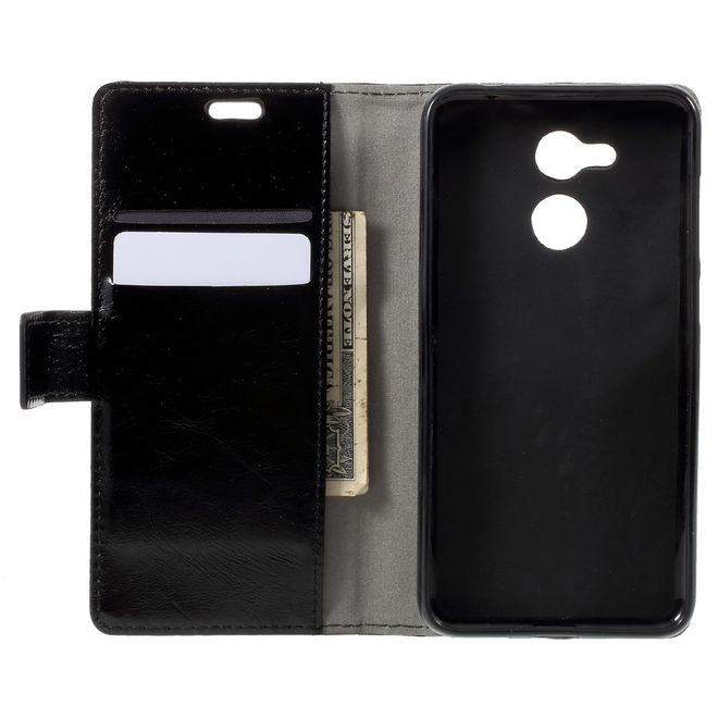 Huawei Honor 6C Pro / V9 Play Handyhülle - Crazy Horse Leder Case - mit Magnetverschluss - schwarz
