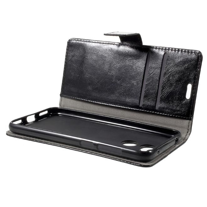 Huawei Honor 6C Pro / V9 Play Handyhülle - Crazy Horse Leder Case - mit Magnetverschluss - schwarz