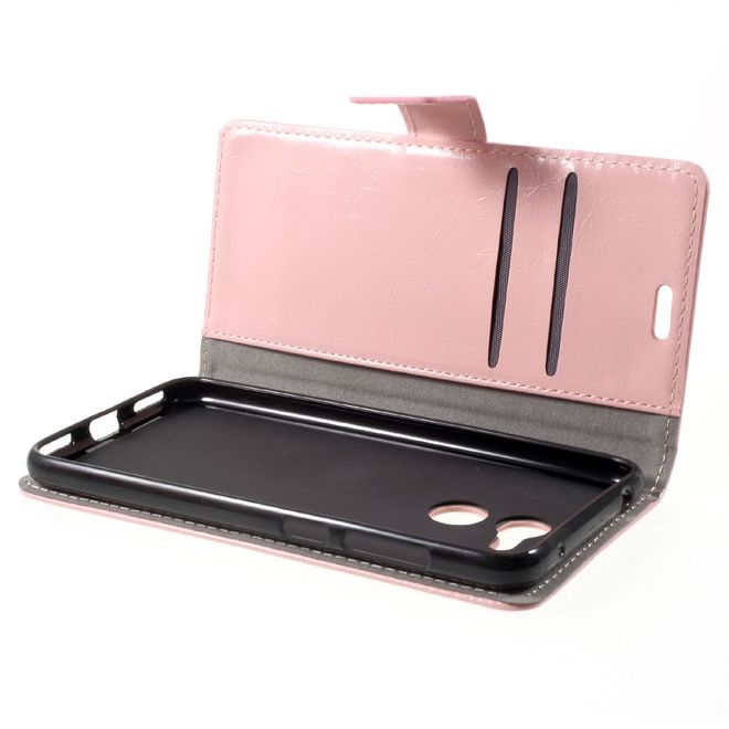 Huawei Honor 6C Pro / V9 Play Handyhülle - Crazy Horse Leder Case - mit Magnetverschluss - pink