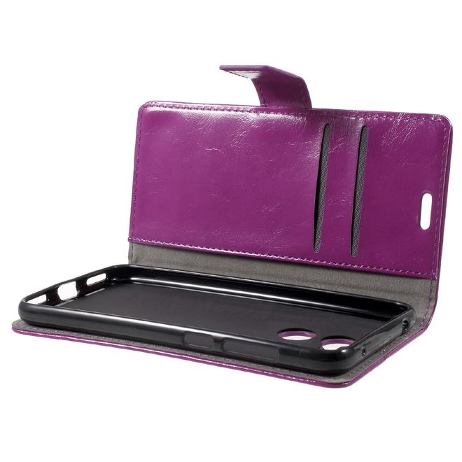 Huawei Honor 6C Pro / V9 Play Handyhülle - Crazy Horse Leder Case - mit Magnetverschluss - purpur