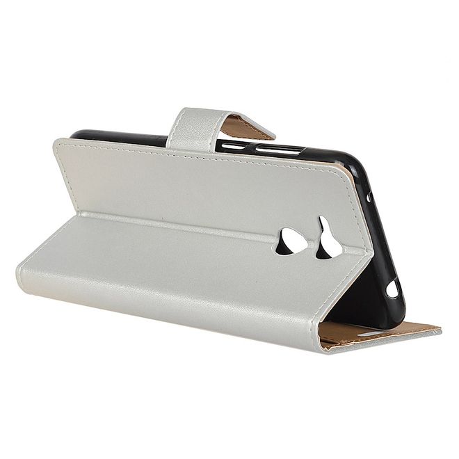 Huawei Honor 6C Pro / V9 Play Handy Hülle - Magnetisches Case aus Leder - mit Standfunktion - silber