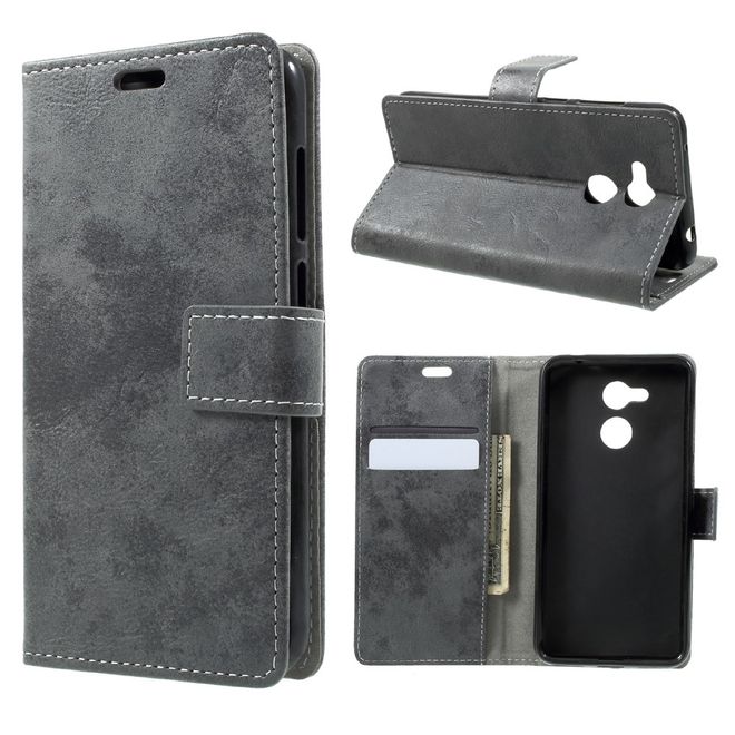Huawei Honor 6C Pro / V9 Play Phone Case - Leather Case - Vintage Look - Grey