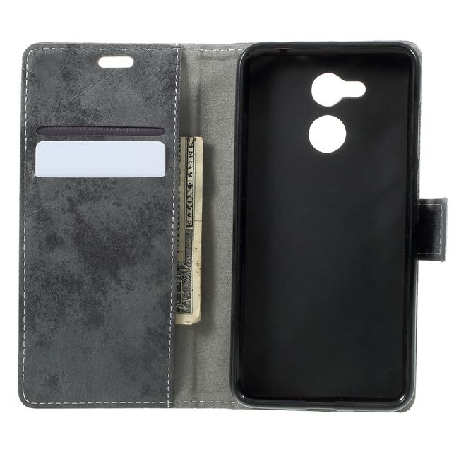 Huawei Honor 6C Pro / V9 Play Phone Case - Leather Case - Vintage Look - Grey