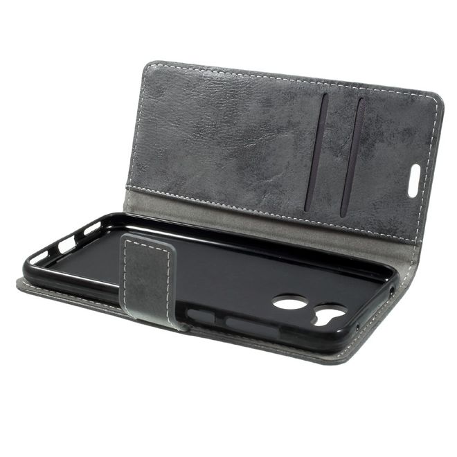 Huawei Honor 6C Pro / V9 Play Phone Case - Leather Case - Vintage Look - Grey