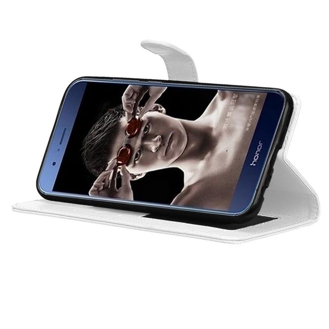 Huawei Honor 8 Pro / V9 Handyhülle - Crazy Horse Leder Case - mit Standfunktion - weiss