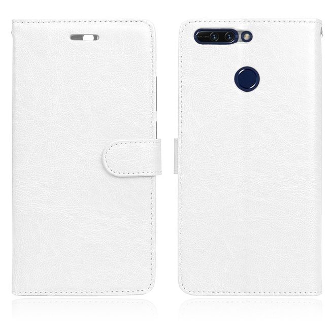 Huawei Honor 8 Pro / V9 Handyhülle - Crazy Horse Leder Case - mit Standfunktion - weiss