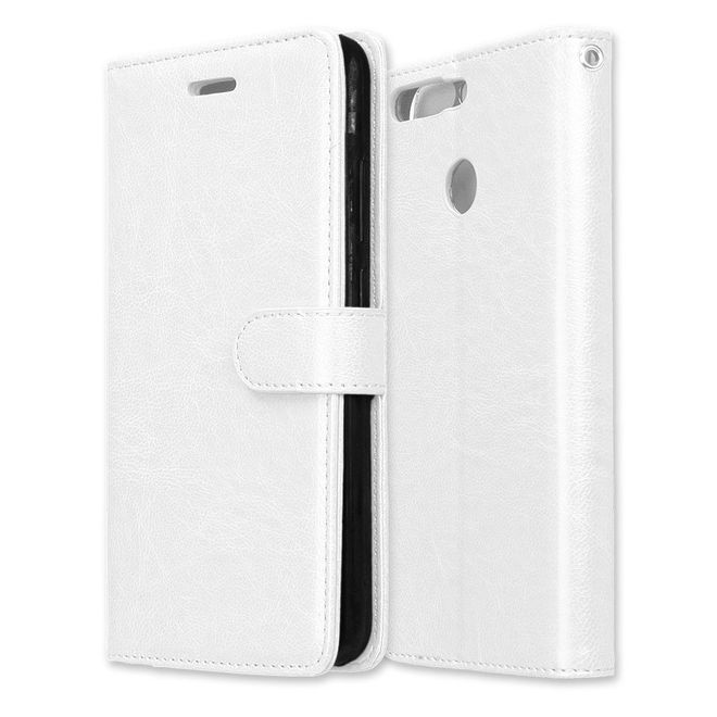Huawei Honor 8 Pro / V9 Handyhülle - Crazy Horse Leder Case - mit Standfunktion - weiss