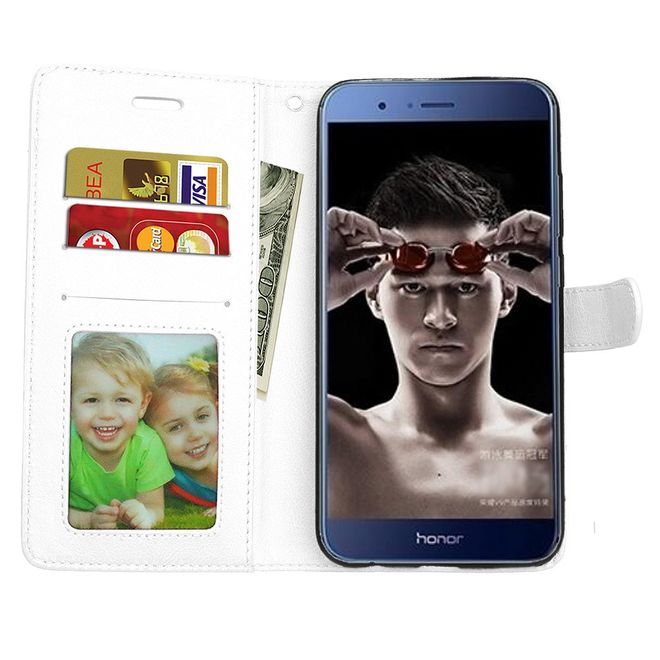 Huawei Honor 8 Pro / V9 Handyhülle - Crazy Horse Leder Case - mit Standfunktion - weiss