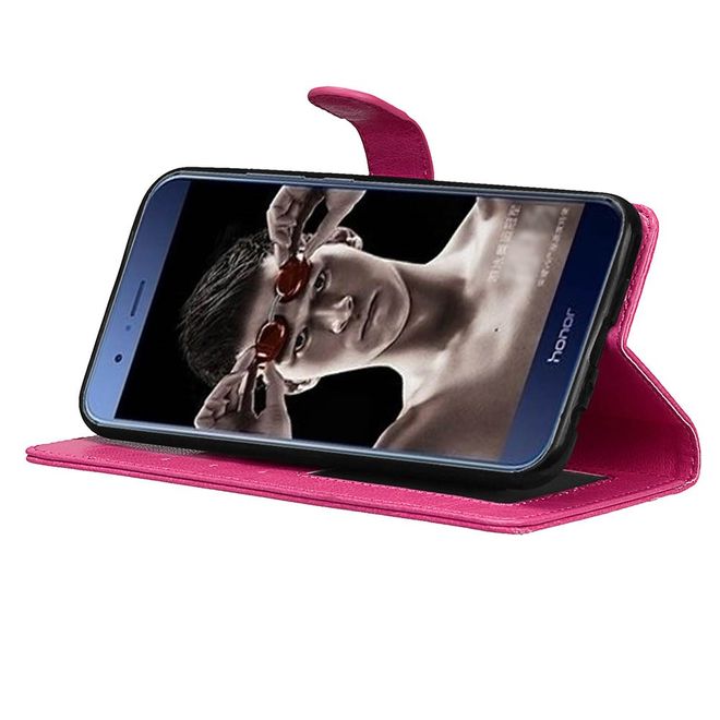 Huawei Honor 8 Pro / V9 Handyhülle - Crazy Horse Leder Case - mit Standfunktion - rosa