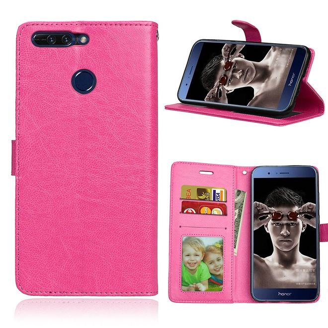 Huawei Honor 8 Pro / V9 Handyhülle - Crazy Horse Leder Case - mit Standfunktion - rosa