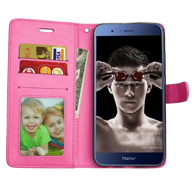 Huawei Honor 8 Pro / V9 Handyhülle - Crazy Horse Leder Case - mit Standfunktion - rosa