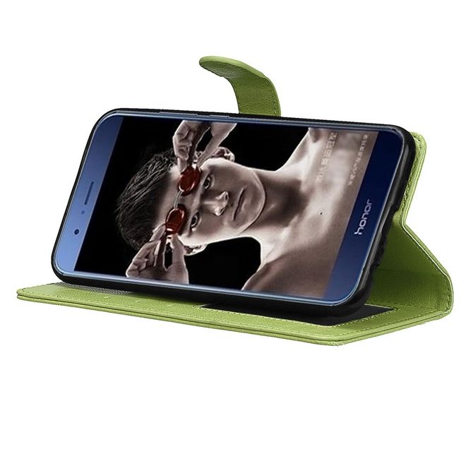 Huawei Honor 8 Pro / V9 Handyhülle - Crazy Horse Leder Case - mit Standfunktion - grün