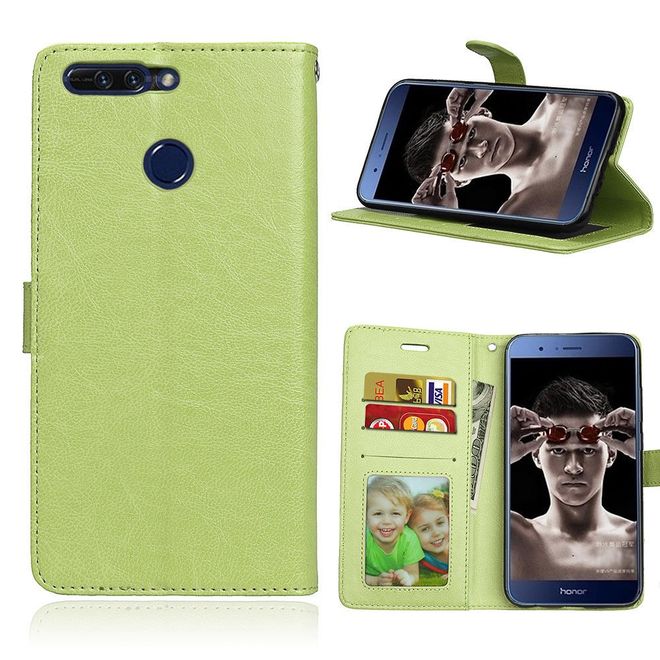 Huawei Honor 8 Pro / V9 Handyhülle - Crazy Horse Leder Case - mit Standfunktion - grün