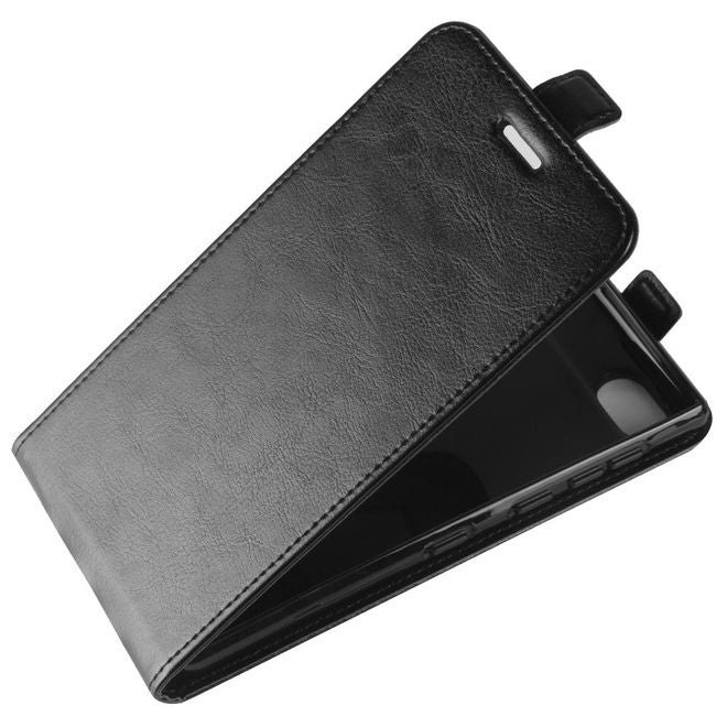 BlackBerry Motion Hülle - Crazy Horse Leder Flip Cover - vertikal - mit Visitenkartenfach - schwarz