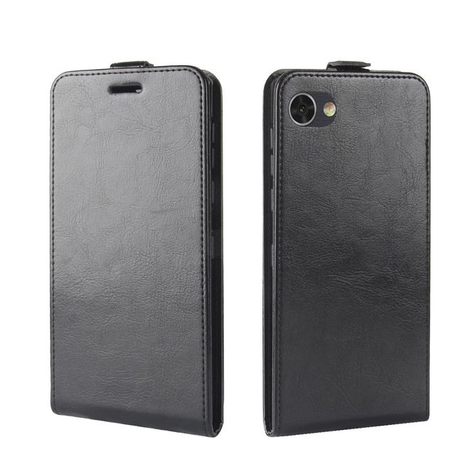 BlackBerry Motion Hülle - Crazy Horse Leder Flip Cover - vertikal - mit Visitenkartenfach - schwarz