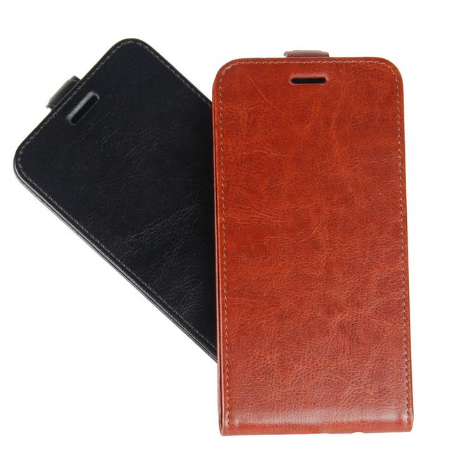 BlackBerry Motion Hülle - Crazy Horse Leder Flip Cover - vertikal - mit Visitenkartenfach - schwarz