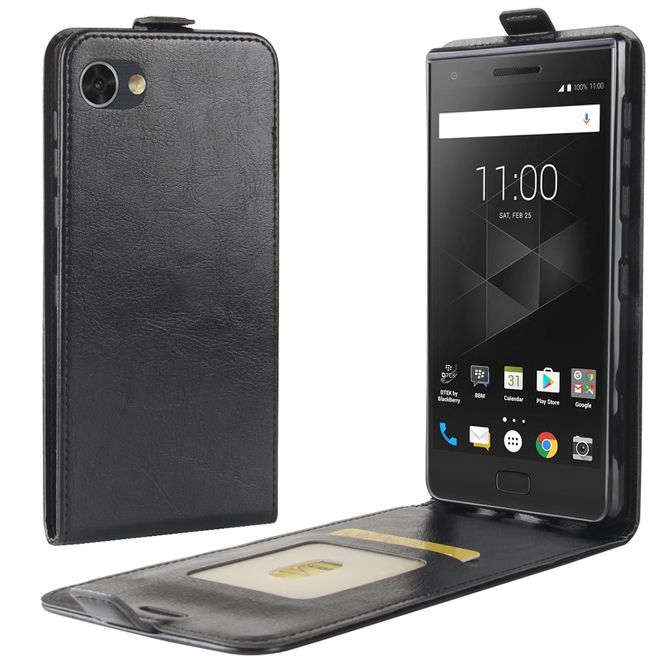 BlackBerry Motion Hülle - Crazy Horse Leder Flip Cover - vertikal - mit Visitenkartenfach - schwarz