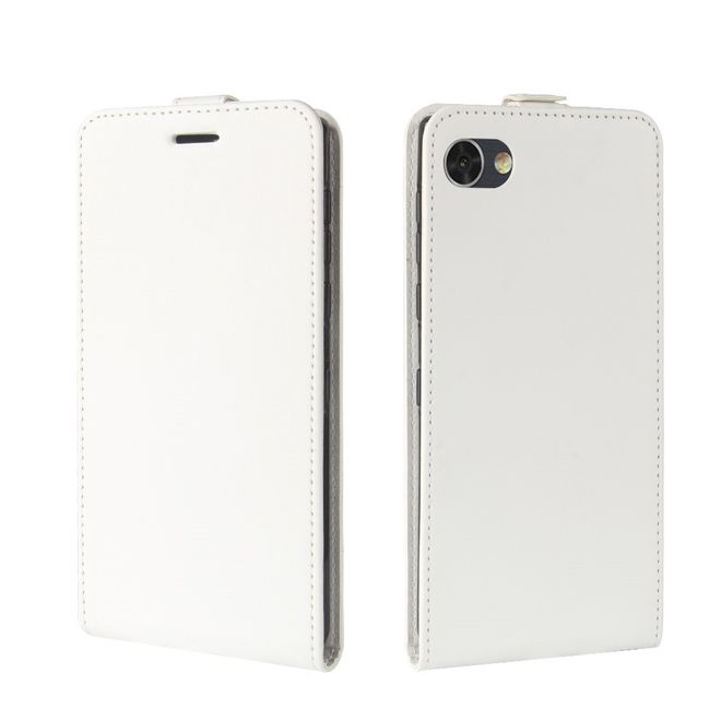 BlackBerry Motion Hülle - Crazy Horse Leder Flip Cover - vertikal - mit Visitenkartenfach - weiss