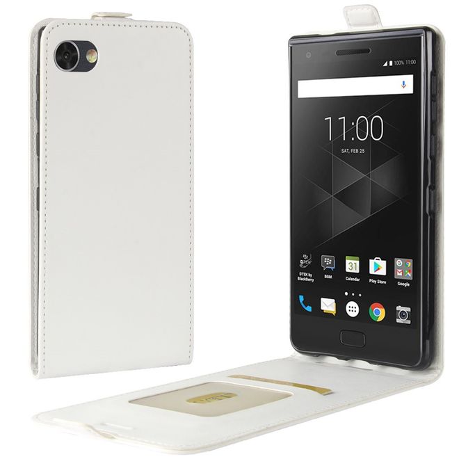 BlackBerry Motion Hülle - Crazy Horse Leder Flip Cover - vertikal - mit Visitenkartenfach - weiss