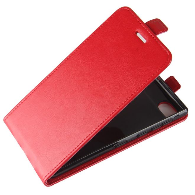 BlackBerry Motion Hülle - Crazy Horse Leder Flip Cover - vertikal - mit Visitenkartenfach - rot