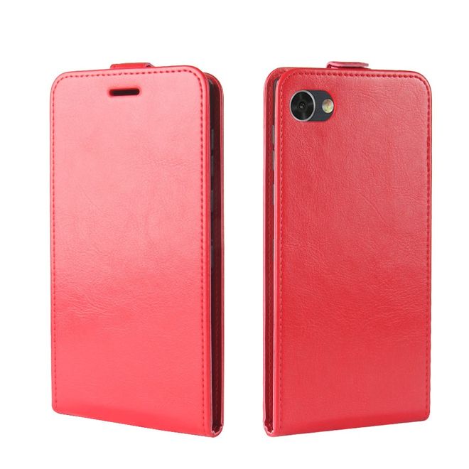 BlackBerry Motion Hülle - Crazy Horse Leder Flip Cover - vertikal - mit Visitenkartenfach - rot