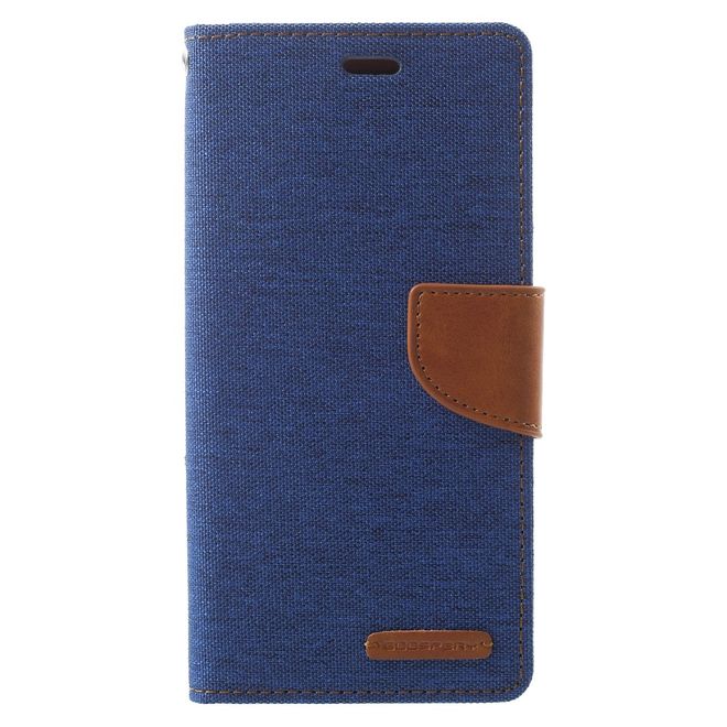 Goospery - Handyhülle für Samsung Galaxy A8 (2018) - Bookcover - Canvas Diary Series - blau/camel