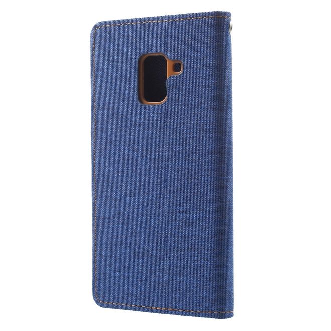Goospery - Handyhülle für Samsung Galaxy A8 (2018) - Bookcover - Canvas Diary Series - blau/camel