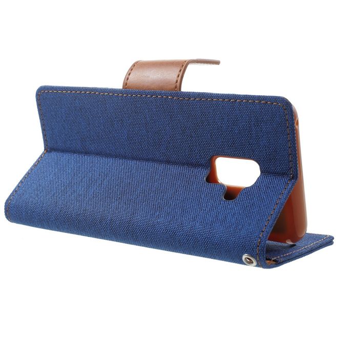 Goospery - Handyhülle für Samsung Galaxy A8 (2018) - Bookcover - Canvas Diary Series - blau/camel