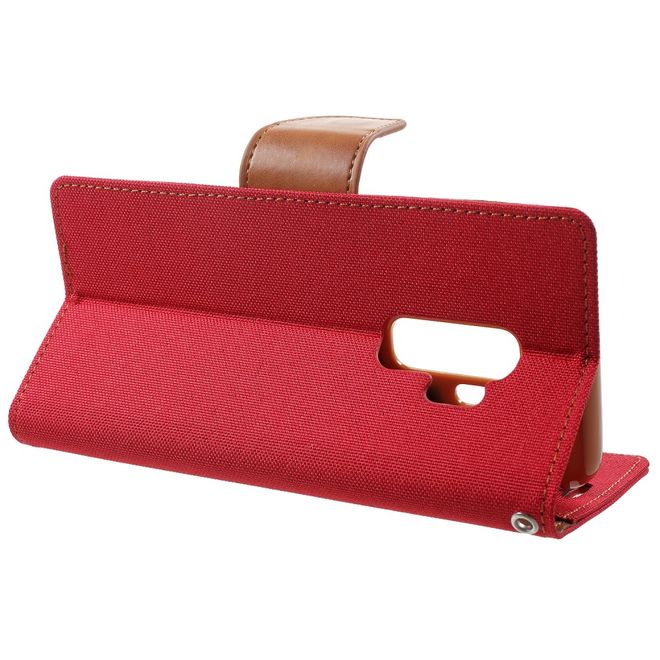 Goospery - Handyhülle für Samsung Galaxy S9 Plus - Bookcover - Canvas Diary Series - rot/camel