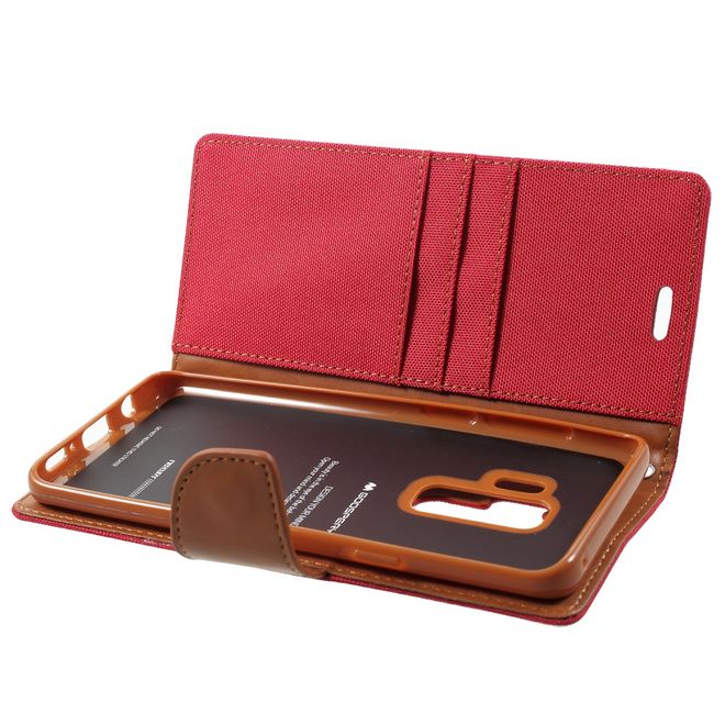 Goospery - Handyhülle für Samsung Galaxy S9 Plus - Bookcover - Canvas Diary Series - rot/camel