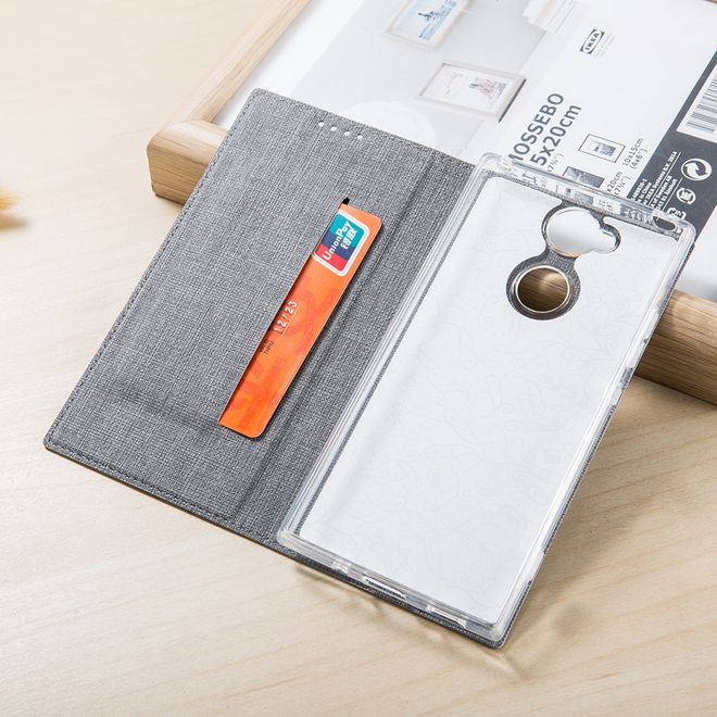 Vili Dmx - Sony Xperia XA2 Ultra Hülle - Case aus Leder - mit Standfunktion - grau
