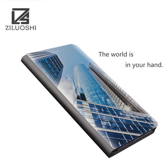 Huawei Y6 Pro (2017) Handy Hülle - Case aus Leder/Plastik - Mirror View Window - schwarz