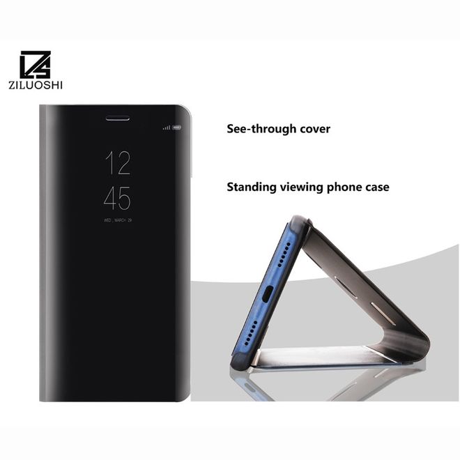 Huawei Y6 Pro (2017) Handy Hülle - Case aus Leder/Plastik - Mirror View Window - schwarz