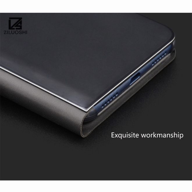 Huawei Y6 Pro (2017) Handy Hülle - Case aus Leder/Plastik - Mirror View Window - schwarz