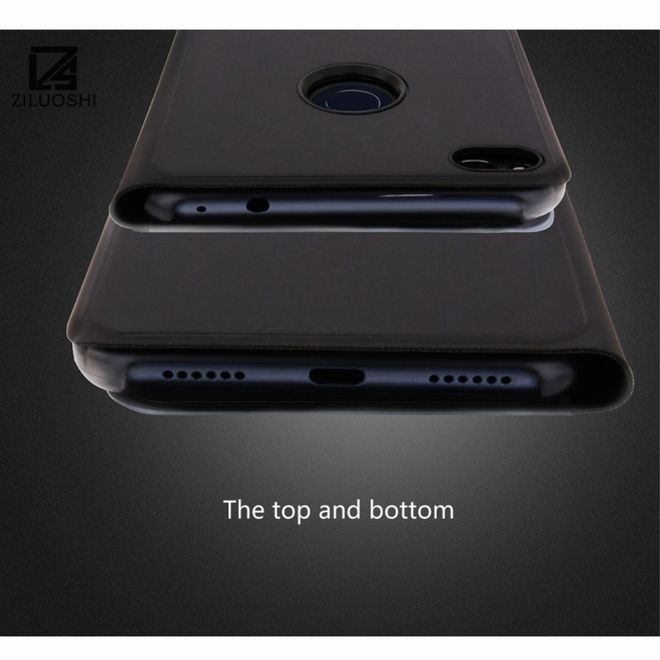 Huawei Y6 Pro (2017) Handy Hülle - Case aus Leder/Plastik - Mirror View Window - schwarz