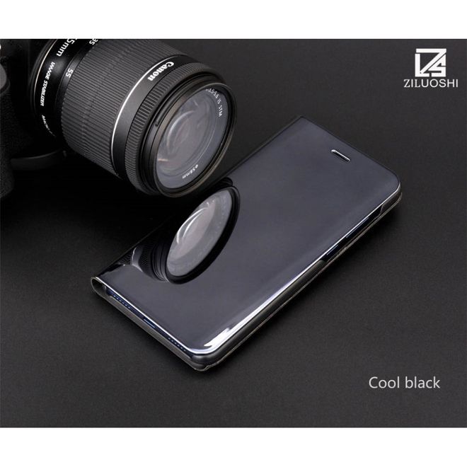 Huawei Y6 Pro (2017) Handy Hülle - Case aus Leder/Plastik - Mirror View Window - schwarz