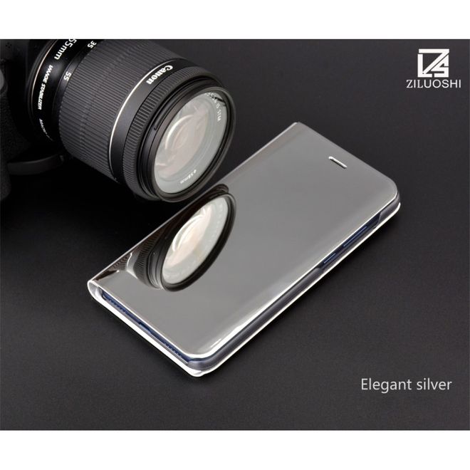 Huawei Y6 Pro (2017) Handy Hülle - Case aus Leder/Plastik - Mirror View Window - silber