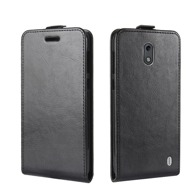 Nokia 2 Handy Hülle - Crazy Horse Flipcase - vertikal - schwarz