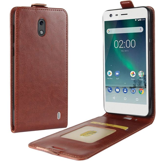 Nokia 2 Handy Hülle - Crazy Horse Flipcase - vertikal - braun