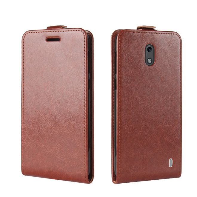Nokia 2 Handy Hülle - Crazy Horse Flipcase - vertikal - braun